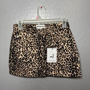 Princess Polly Nickei Denim Mini Leopard Print Skirt US 0